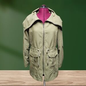 Gianni Bini Utility Jacket Coat Army Green Olive Funnel Collar Drape Collar